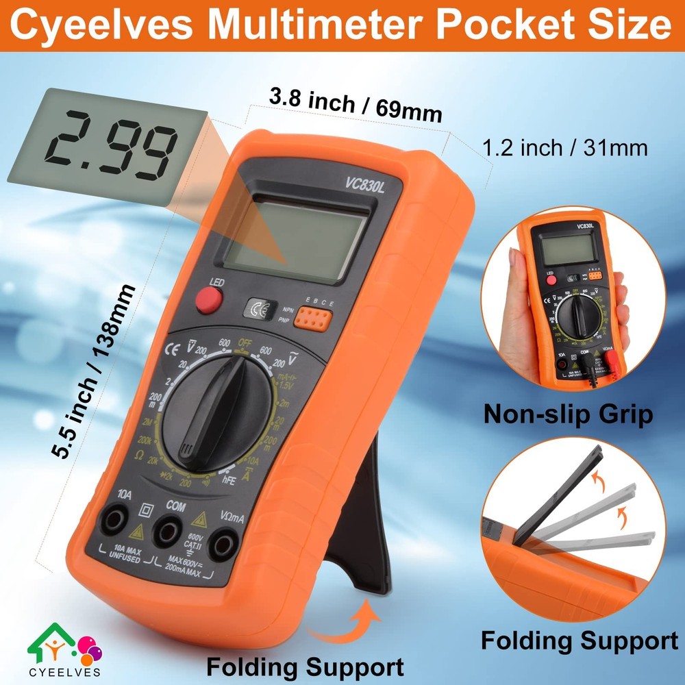 Digital Multimeter, Multimeter with AC DC Voltmeter & Ohm Volt Amp Tester, Mu...