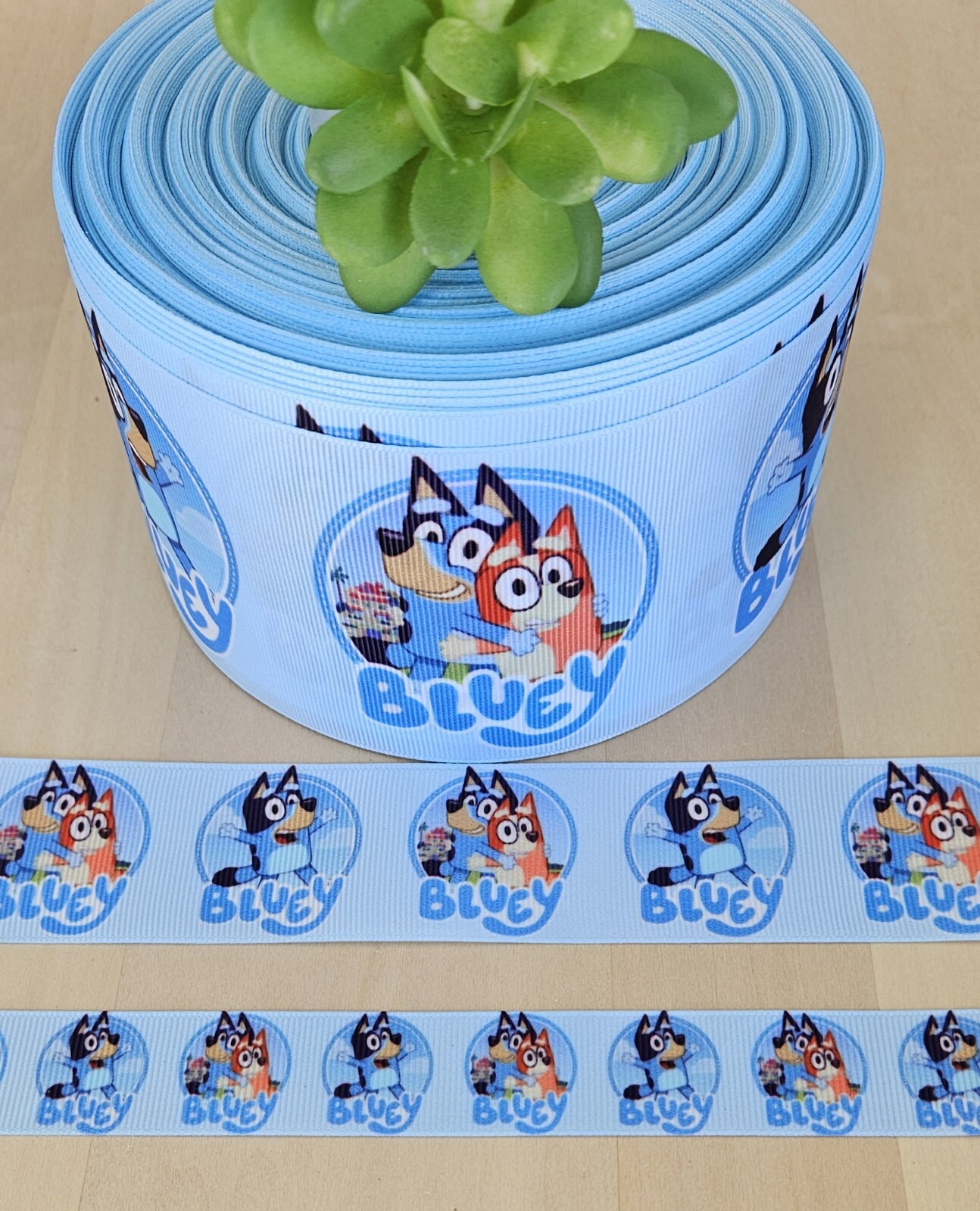 5/8, 7/8, 1.5 & 3" (1 YD) Blue Dog Grosgrain Ribbon Character Ribbon Bluey