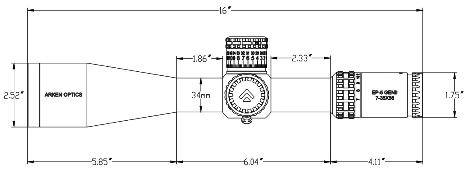 Arken Optics EP5 GENII 7-35X56 FFP MIL VPR Illuminated Reticle with Zero Stop