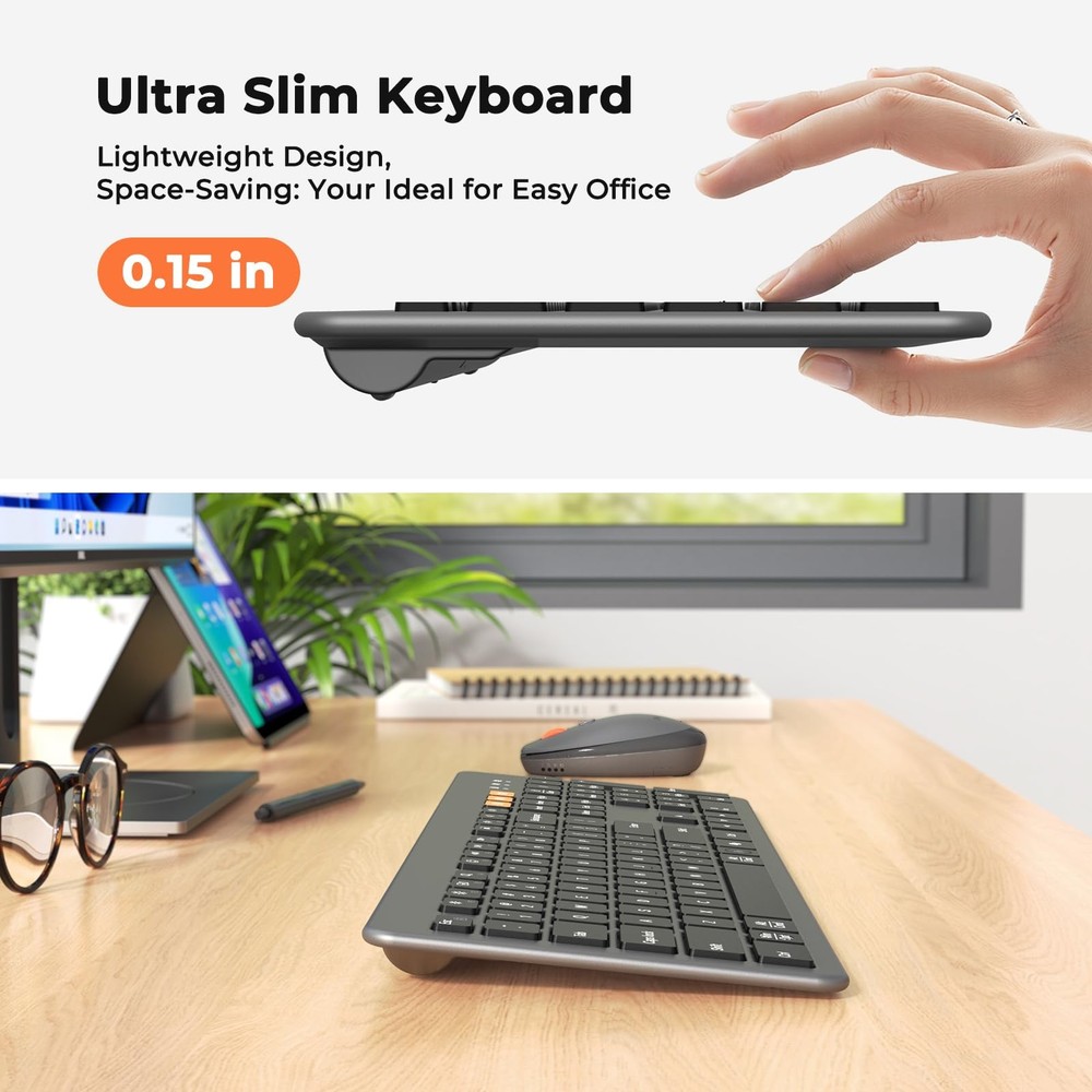 Ultra Slim Wireless Multi-Device Bluetooth Keyboard with Low-Profile Mouse