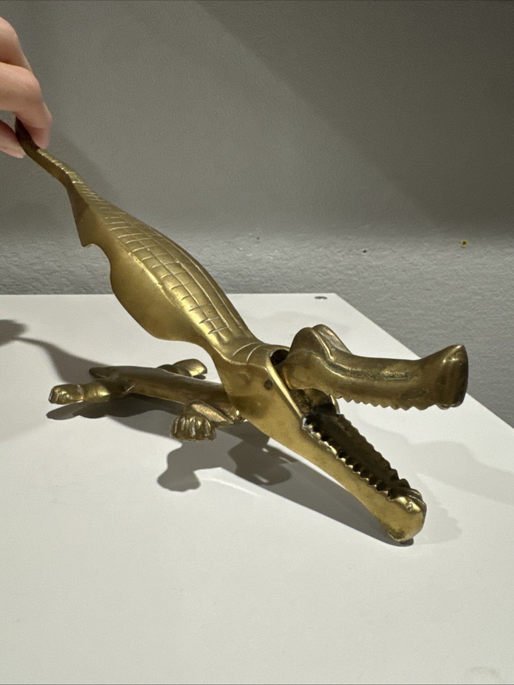 Vintage Solid Brass Alligator Crocodile Nutcracker Figurine 11” Long