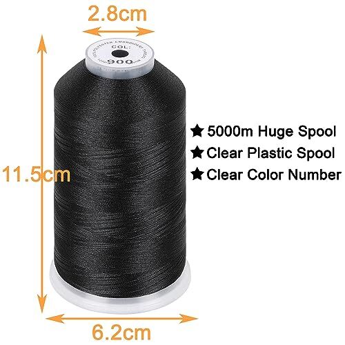 - Single Huge Spool 5000M Each Polyester Embroidery Machine Thread Black-900