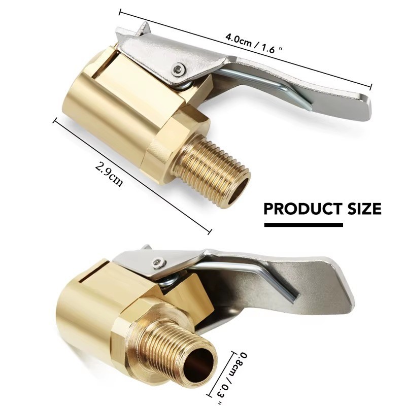 2-Pack Brass Tire Air Chuck, Locking Quick Connect Inflator Hose Adapter, No Lea