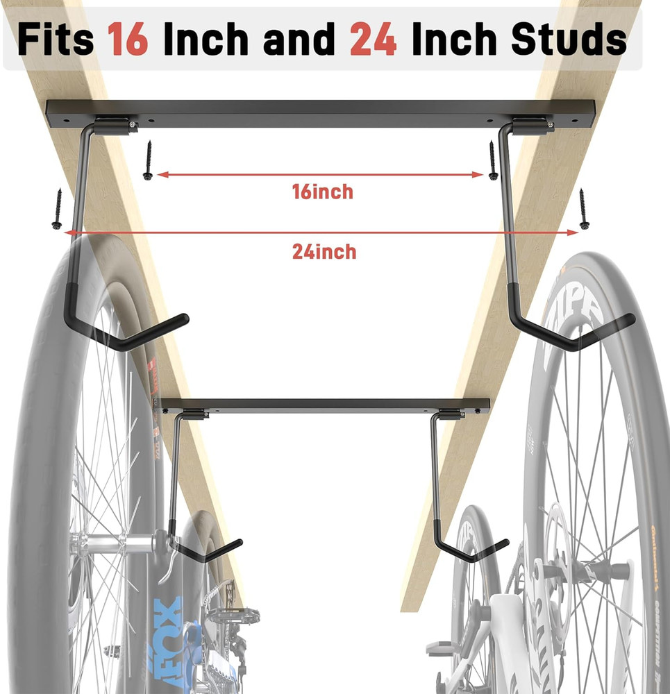 Space-Saving Ceiling Bike Rack for 2 Bikes Horizontally or 4 Vertically