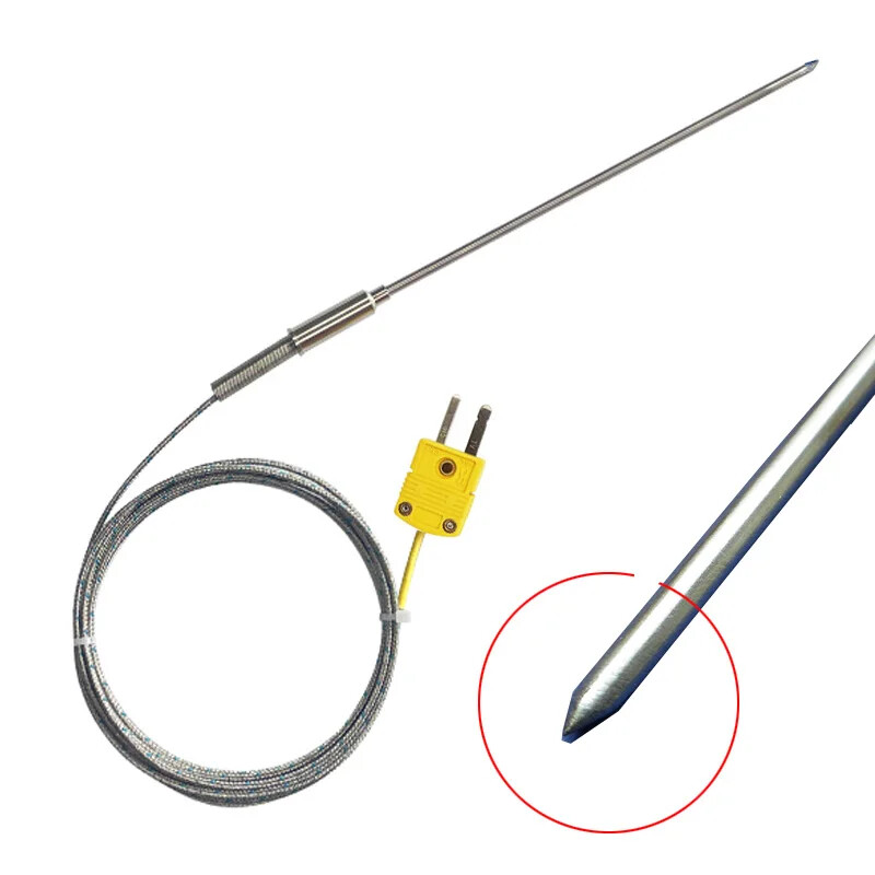 Thermocouple Braided Cable Temperature Sensor Stainless Steel Pointed Insertion