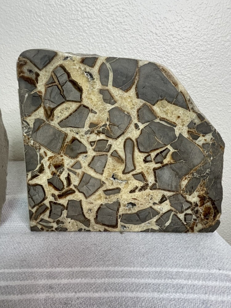Serpentine Geode Slice Polished Dragon Stone Bookends