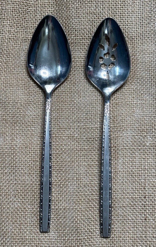 Oneida Community Via Roma Vegetable Serving Spoons Solid & Slotted Flatware