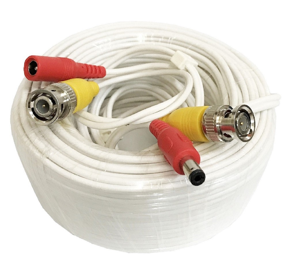 60 Ft White Video Power Security Camera Cable for CCTV DVR System Installation