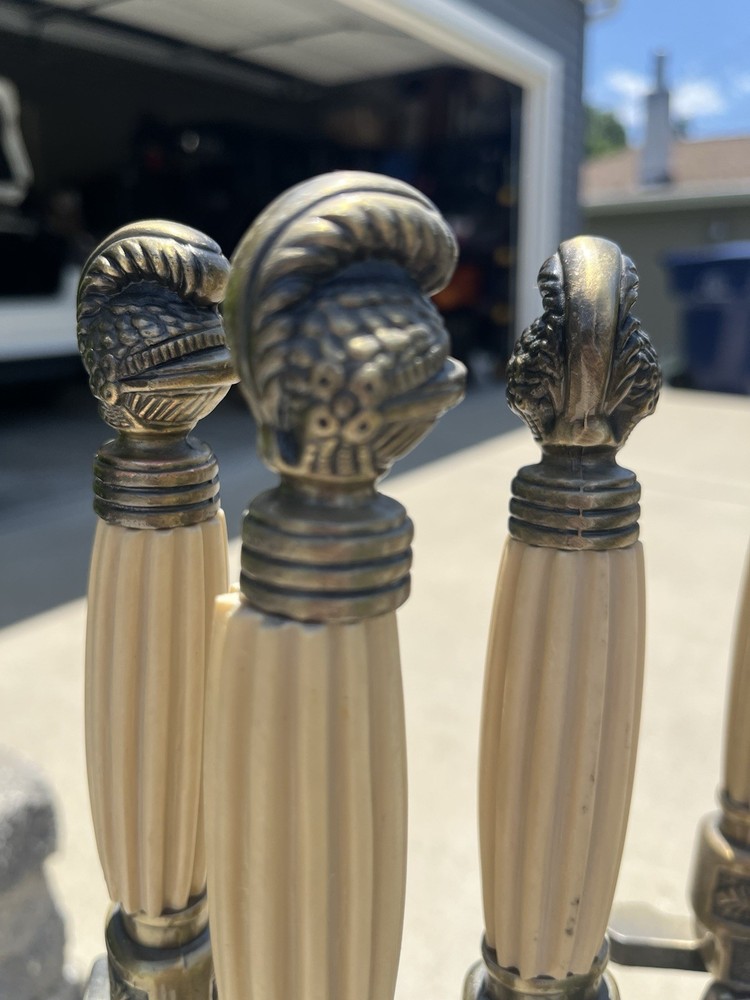 Civil War Sword Replica Bone Handle W/ Knight Helmets - Solid Brass Fire Tools