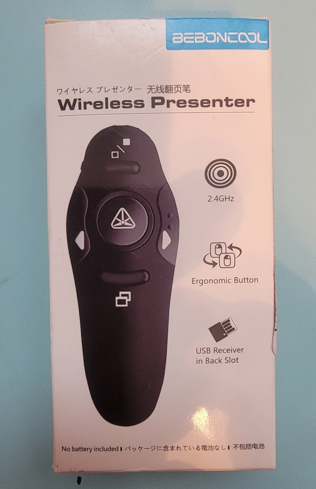 Beboncool Black Wireless Presenter 2.4GHz Ergonomic Button