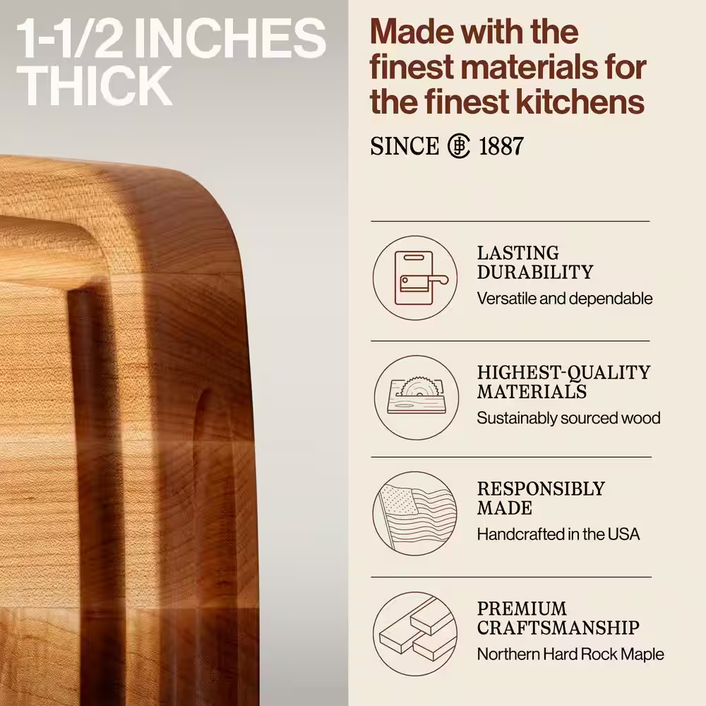 18 In. X 11 In. Rectangular Wooden Edge Grain Cutting Board