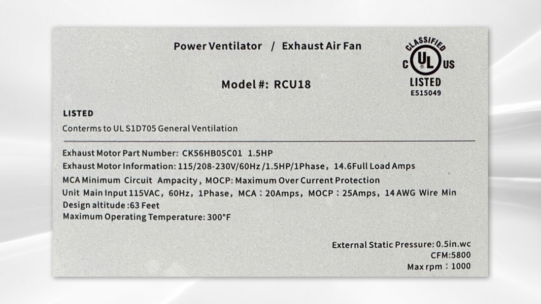NEW Commercial Exhaust Fan Restaurant Supply 1.5HP 4000-6900 CFM 208V 60HZ NSF