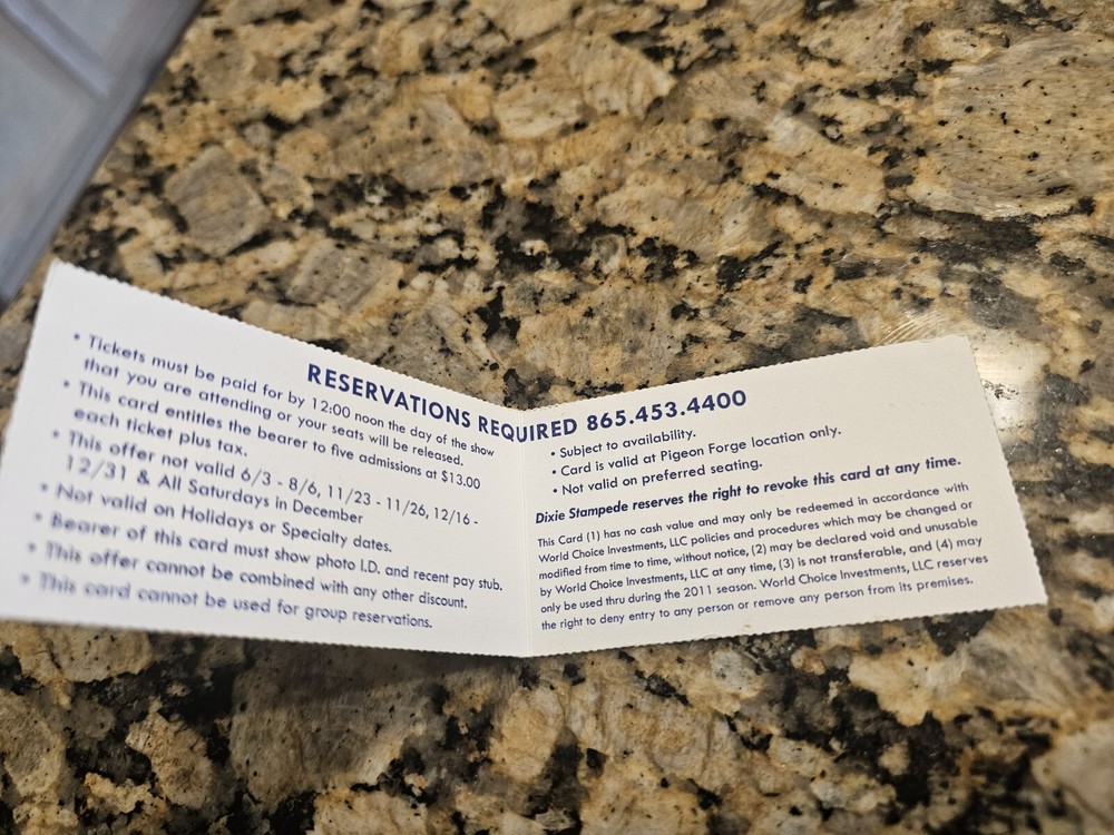 2011 vip ticket dolly parton's dixie stampede