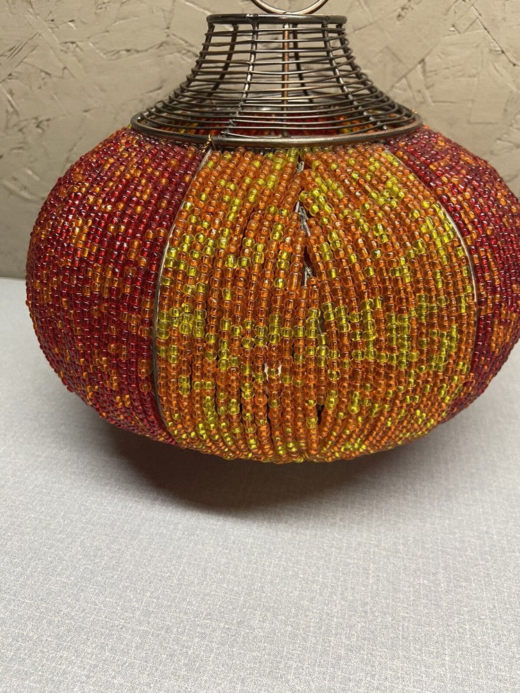 Beaded Orange & Yellow Beaded Round Tea Light Holder