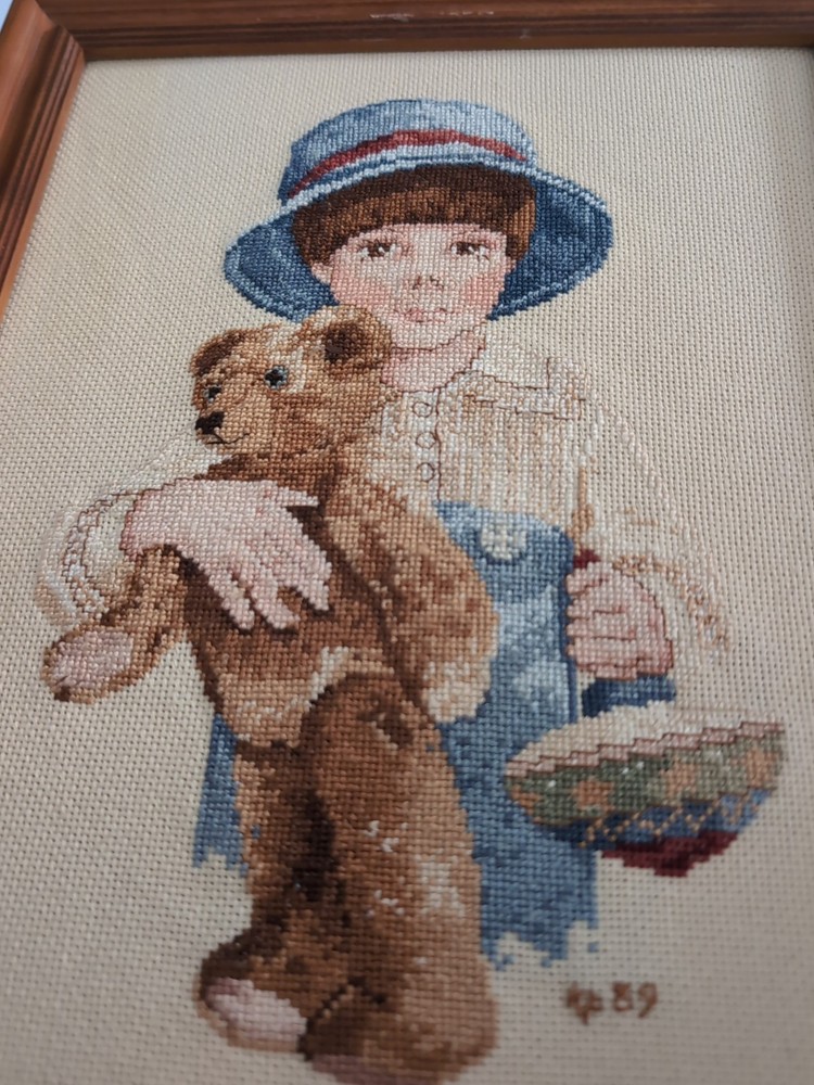 Jan Hagara Little Boy & Bear Needlepoint Picture