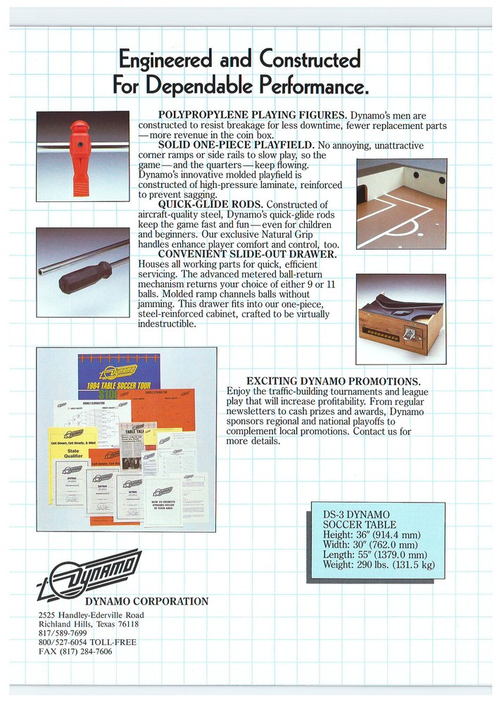 Dynamo Soccer Foosball Table Arcade Flyer / Brochure / Ad