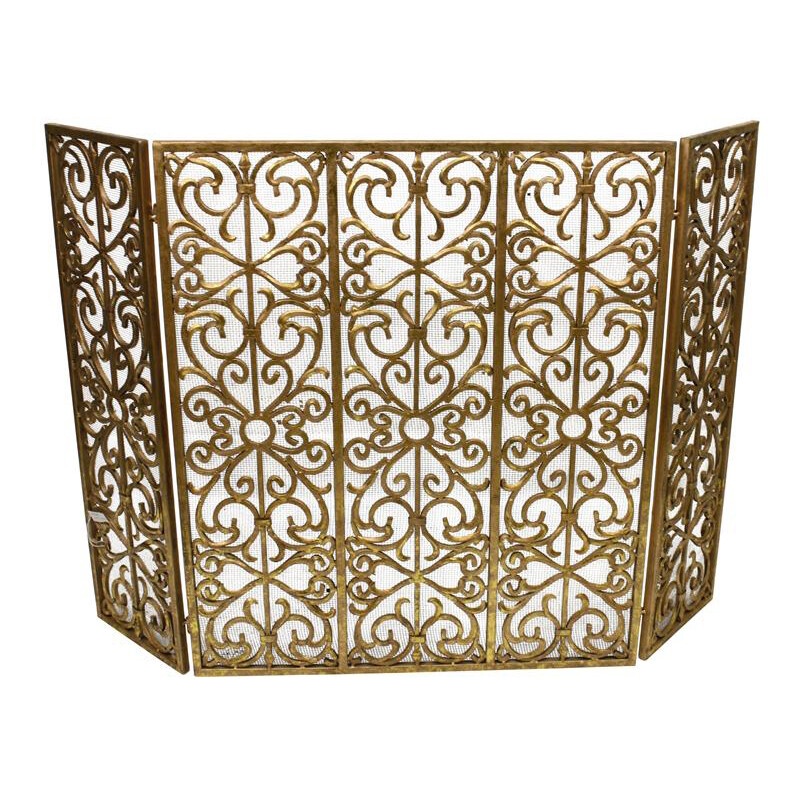 Lavish Vintage Style Gold Gate Firescreen Ornate Scroll Fireplace Screen