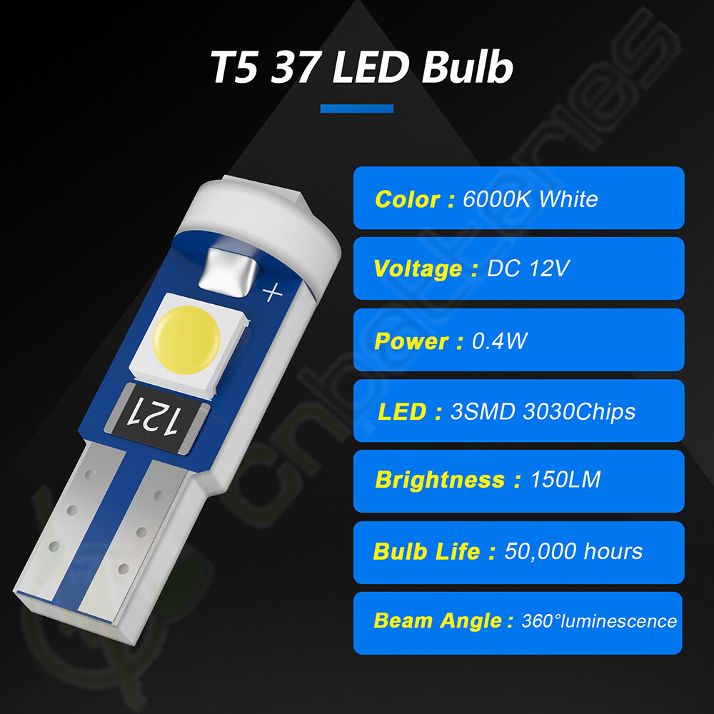20PCS T5 73LED 3030SMD Instrument Cluster Dash Light Bulb Kit Twist Socket White