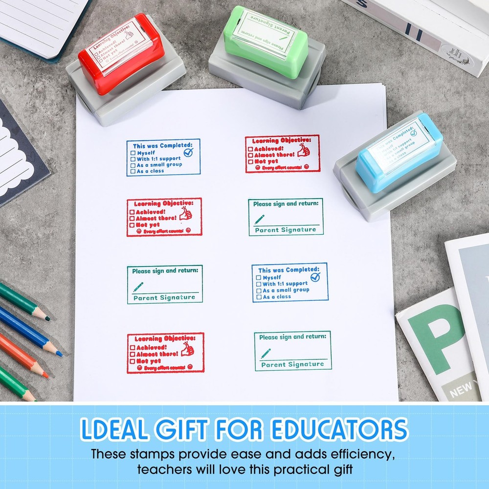 3PCS Teacher Stamps, Classroom Self Inking Checkbox, Grading, Completed, Sign