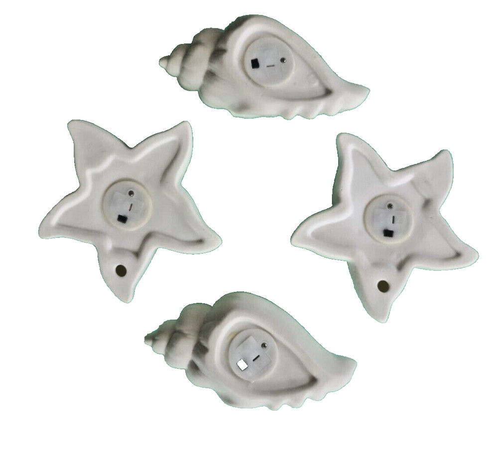 2 Light Up Ceramic Seashells and 2 Light Up Ceramic Starfish