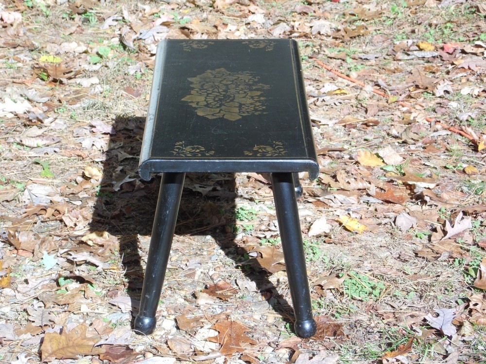 Vintage Solid Wood Step Stool Hand Painted Stenciled Folk Art Foot Stool