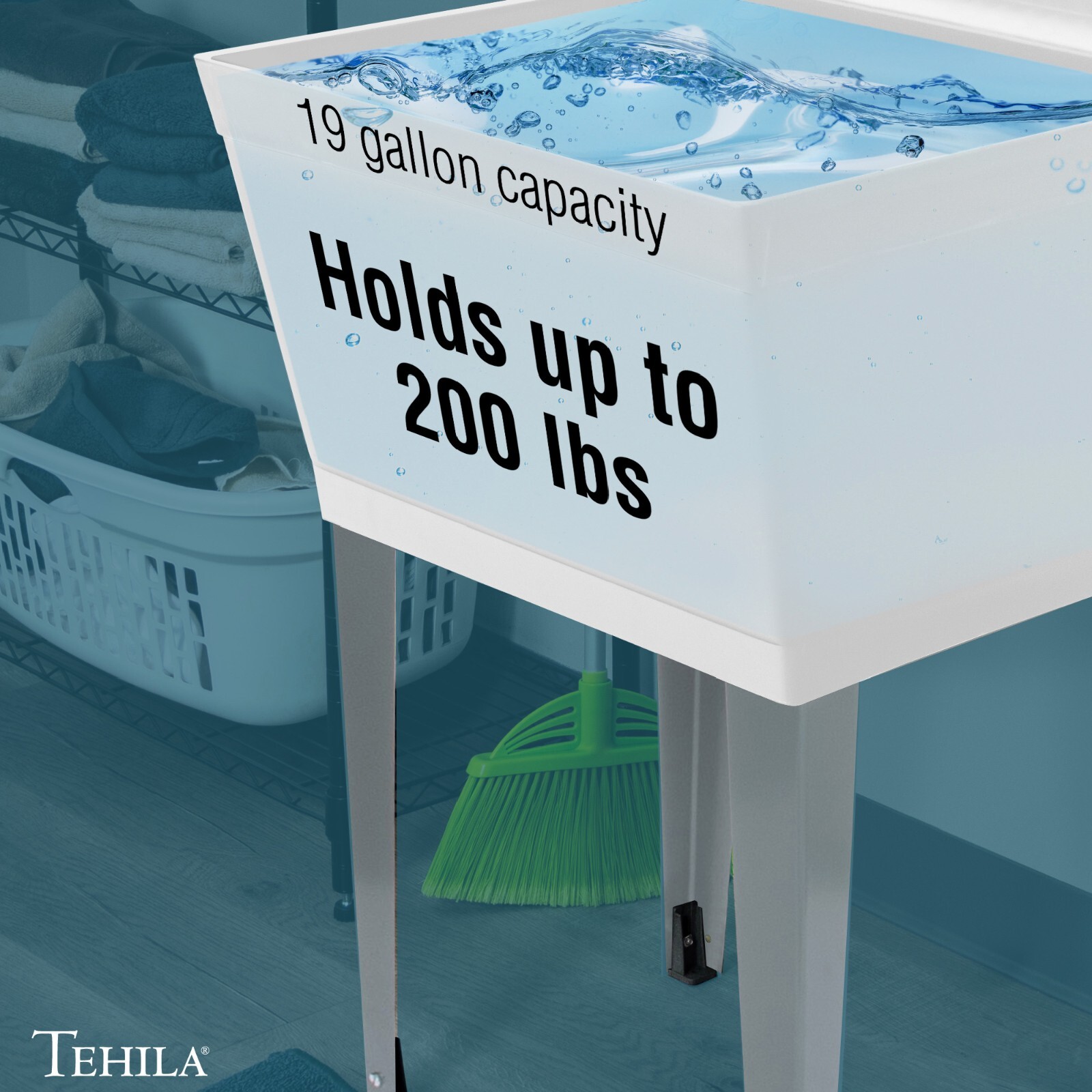 Utility Laundry Sink with Chrome Finish Dual Handle Faucet 19 Gallon - White