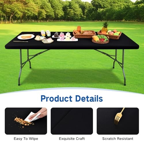 Rectangle Elastic Fitted Tablecloth, Windproof 48" x 24" (Rectangular) Black