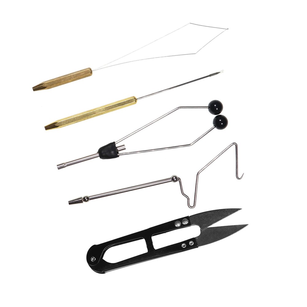 5pcs Fly Tying Tools Combo Bobbin Holder Needle Threader Whip Finisher Scis KBFF