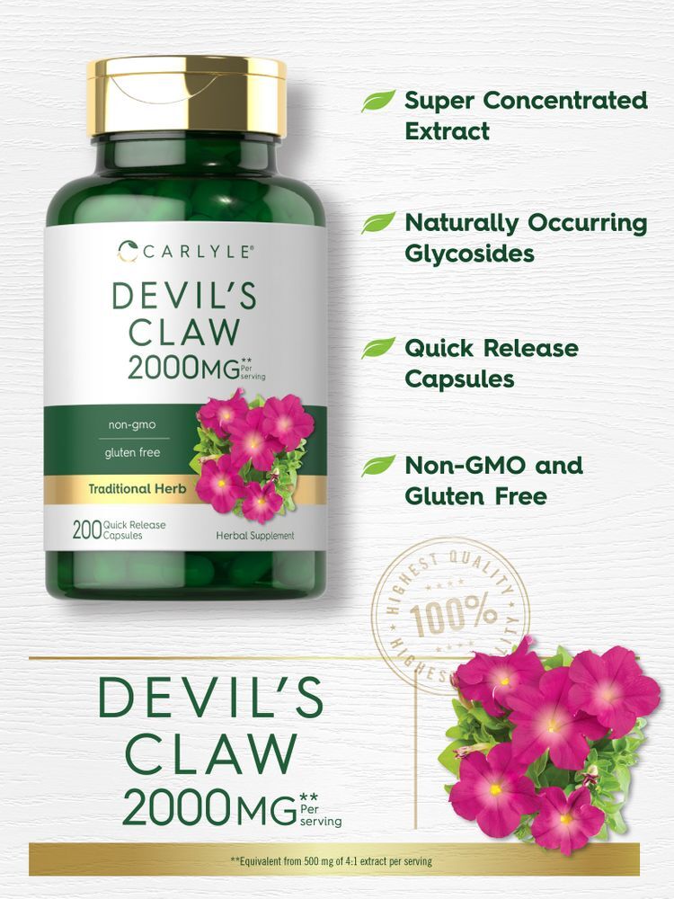Devils Claw 2000mg | 200 Capsules | Concentrated Root Extract | by Carlyle