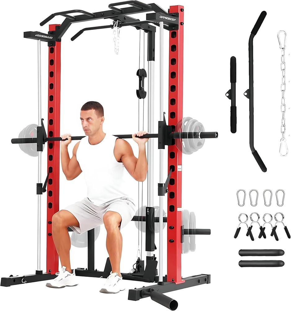 Smith Machine All-in-One Power Rack Cage w/ LAT-Pull Down System & Cable Machine