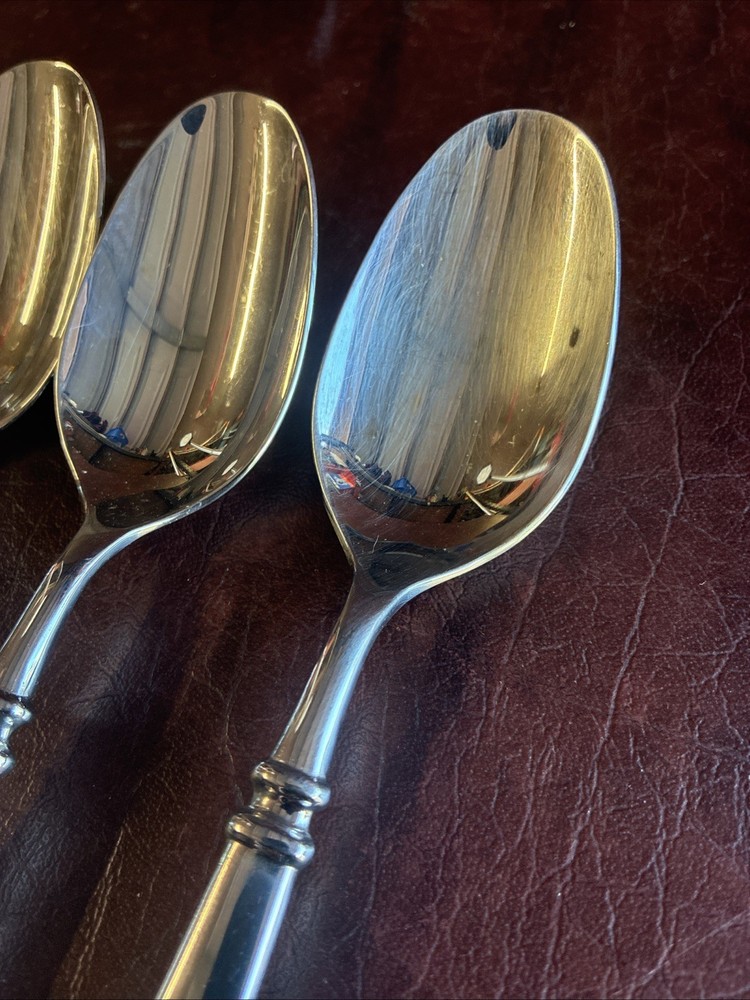 4 Guy Degrenne ABSOLU Glossy Stainless Flatware 8” Spoons