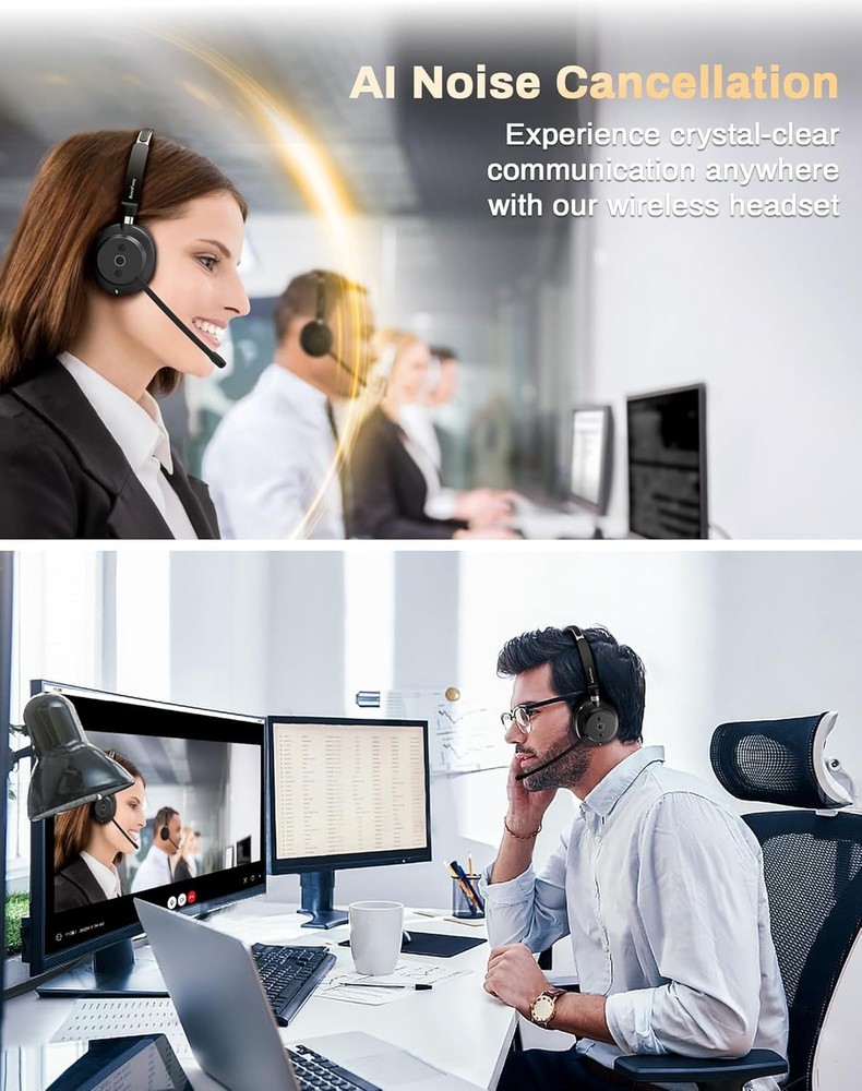Bluetooth Headset with Microphone, Wireless Office & Call Center Headphones
