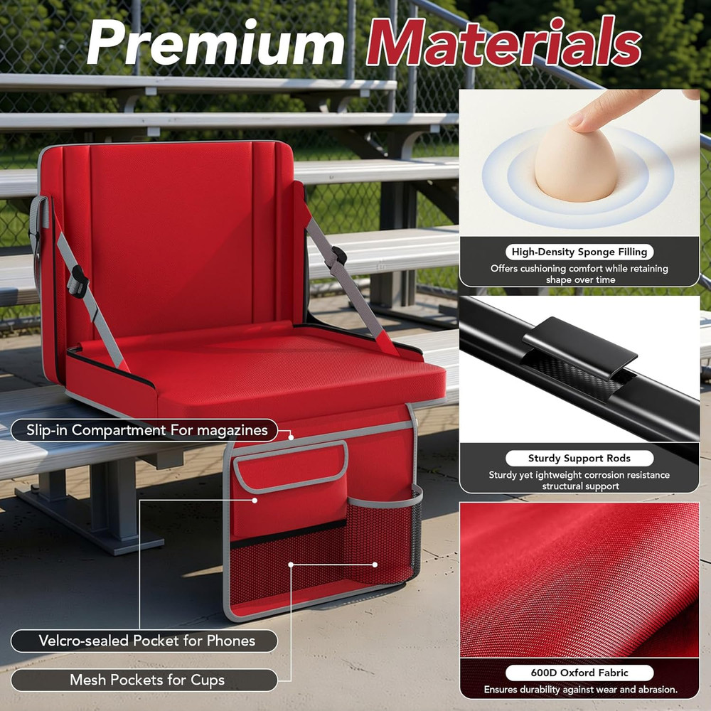 Stadium Seats with Back Support 1PACK Adjustable Bleacher Chairs with Back and C