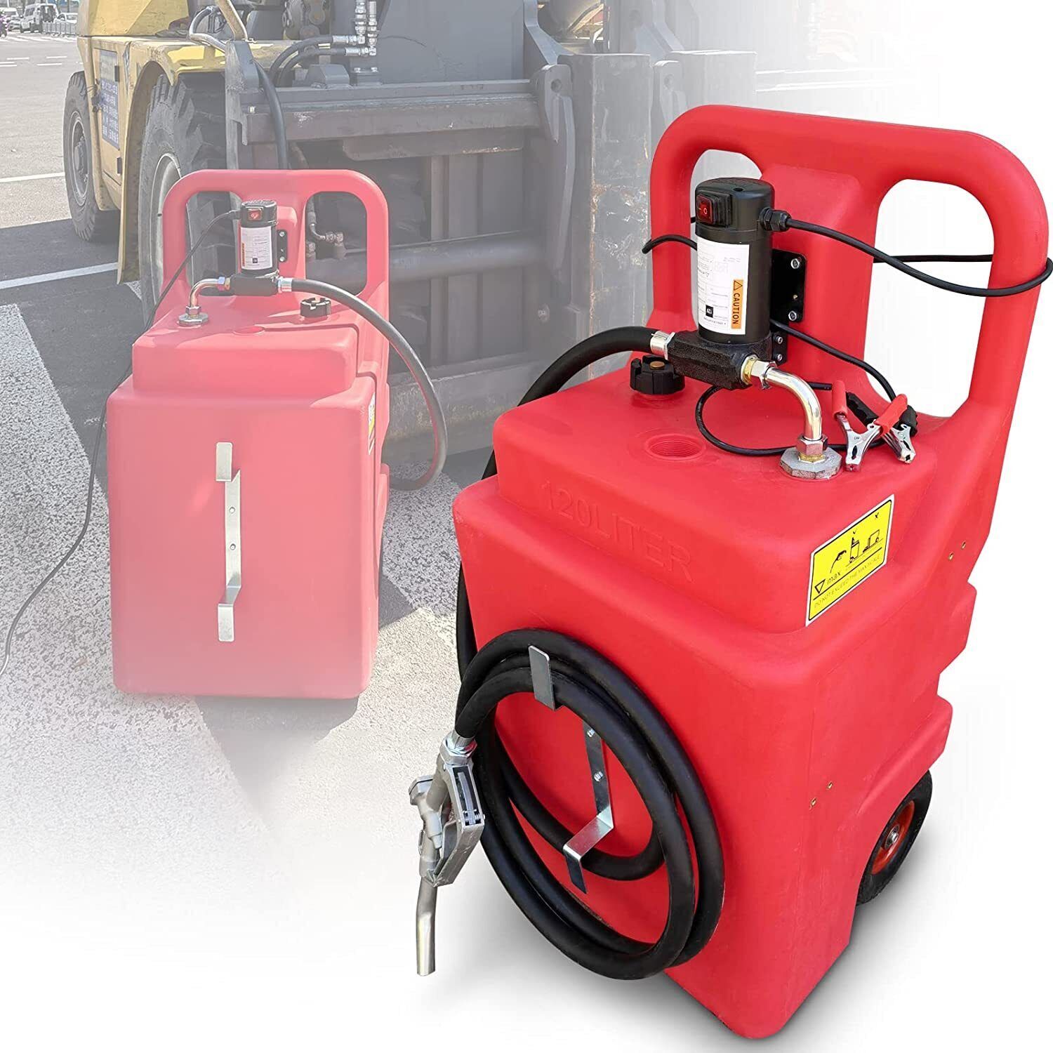 32 Gallon Portable Fuel Tank 120L with 12V Diesel Pump 13ft Delivery Hose