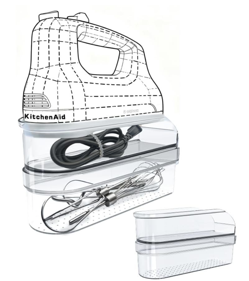 Hand Mixer Storage Case for KitchenAid Double Layer, transparent