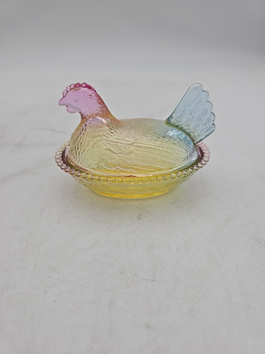 Rainbow Glass Nesting Hen, Approximately 4"L X 3"H