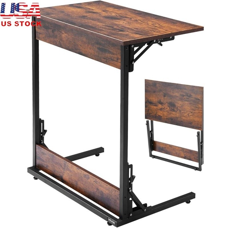 Foldable C Shaped Side Table Space Saving Portable End Stand Adjustable Legs New