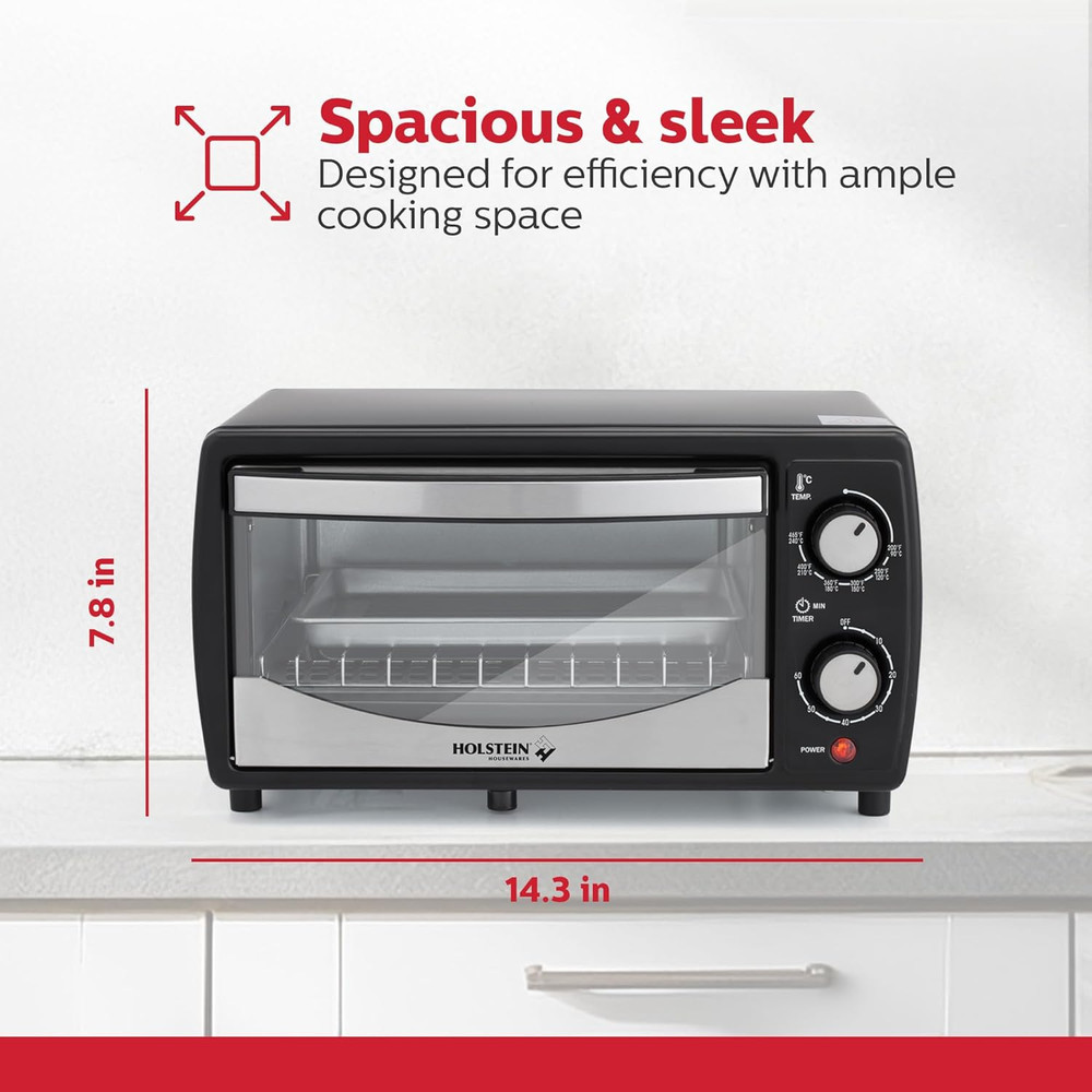 4 Slice Countertop Toaster Oven with 60 Minute Timer Includes Pan and Wire Rack,
