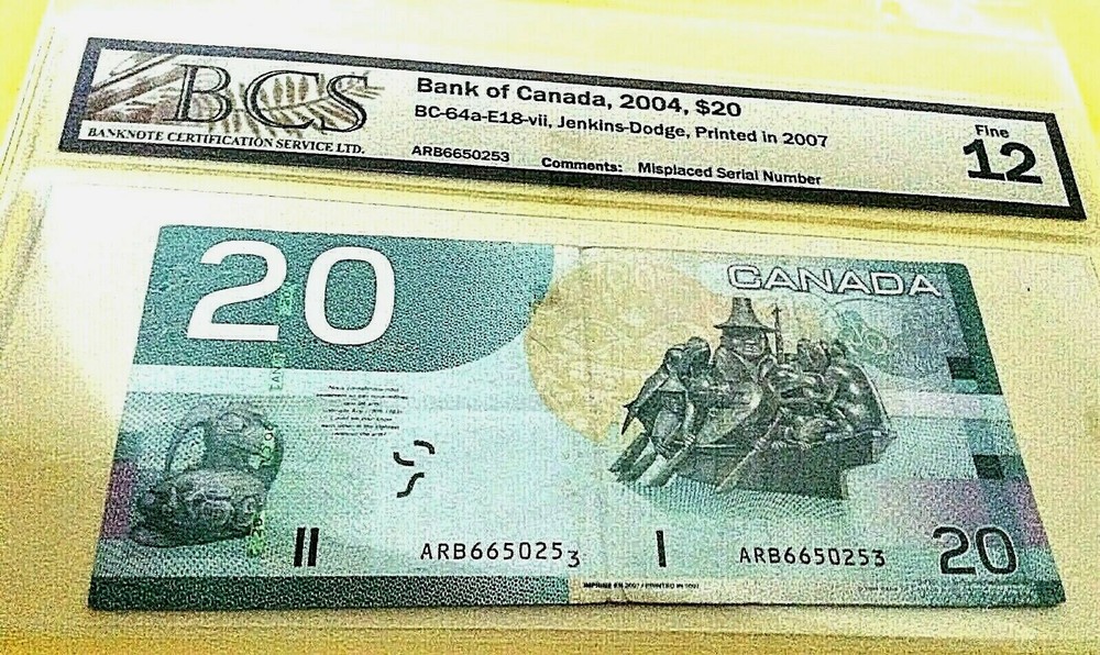 *EYECATCHING ERROR* MISPLACED S/N (DROPPED DIGIT) 2004 CANADA $20 BCS CERTIFIED