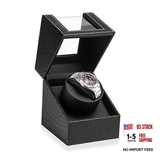 Automatic Single Watch Winder for Automatic Black Crocodile Pattern Leather
