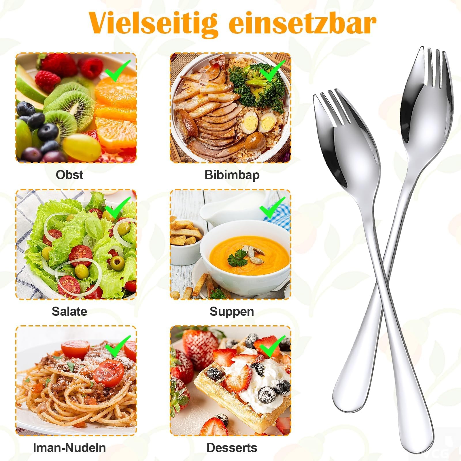 Metal Spork Reusable Sporks,4-Pack Food-Grade Stainless Steel Sporks, 7.28 Inche