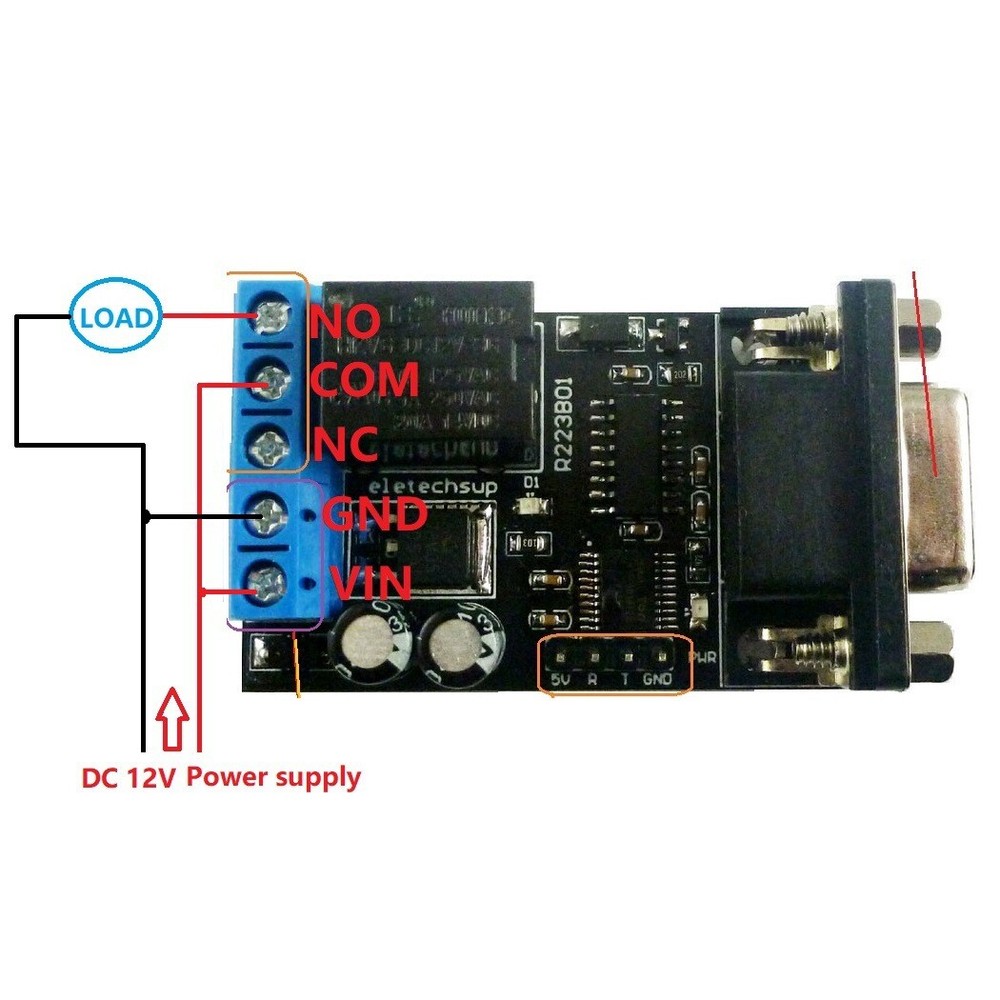 DC 12V 1 Channel DB9 Serial Port Time Delay Relay RS232 UART Multi-function