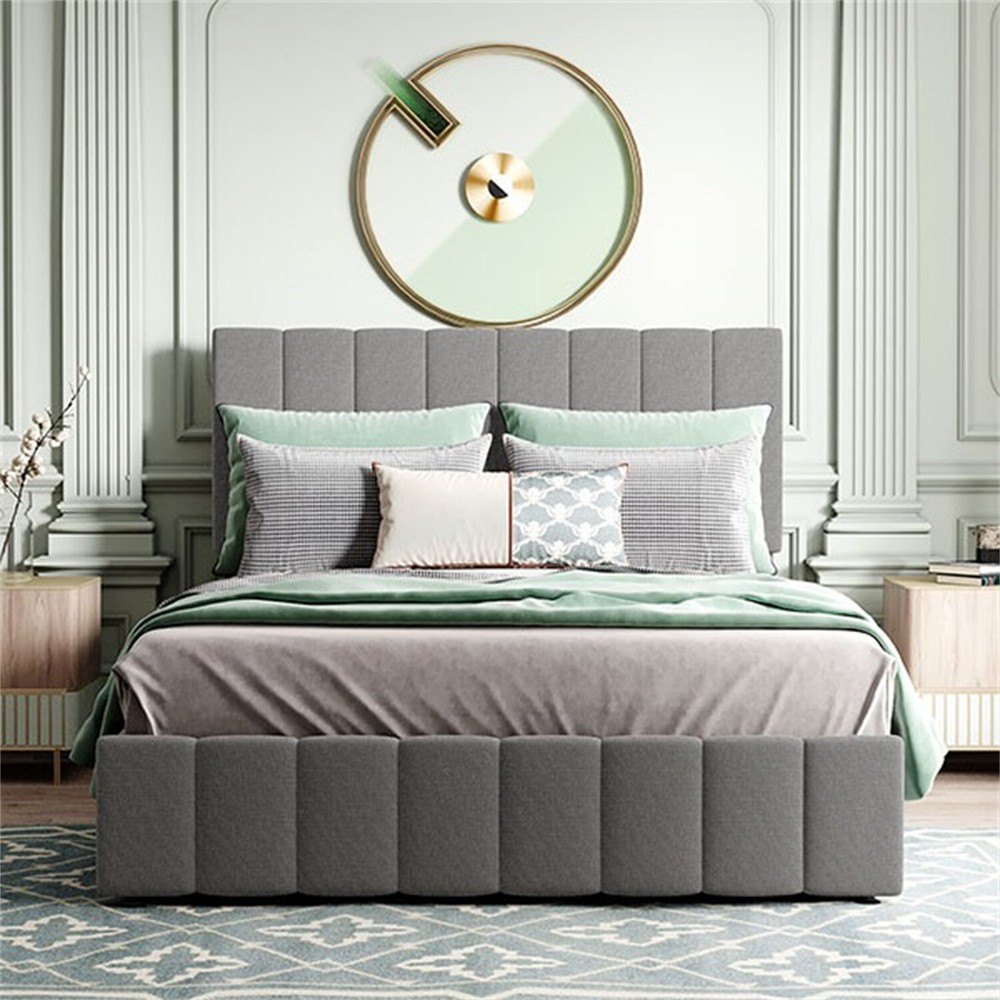 Full Size Upholstered Platform Bed Frame w/ Hydraulic Storage System Gray