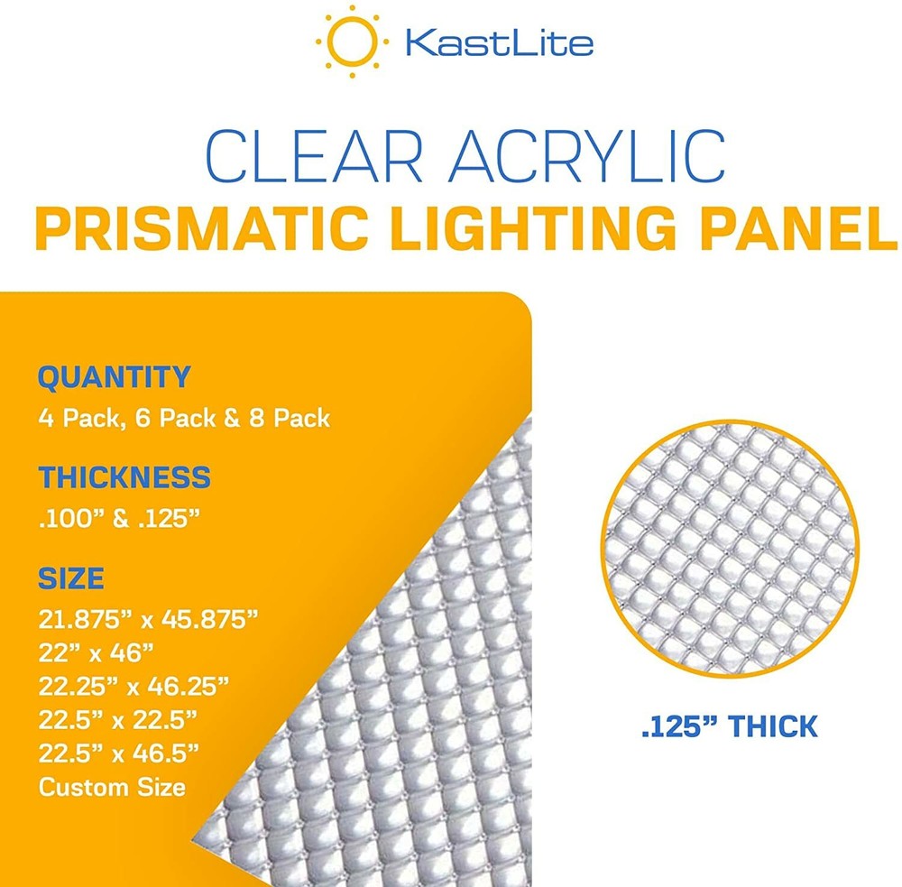 KastLite .125" Prismatic Lighting Panel Diffuser for Overhead Fixtures | 4 Pack