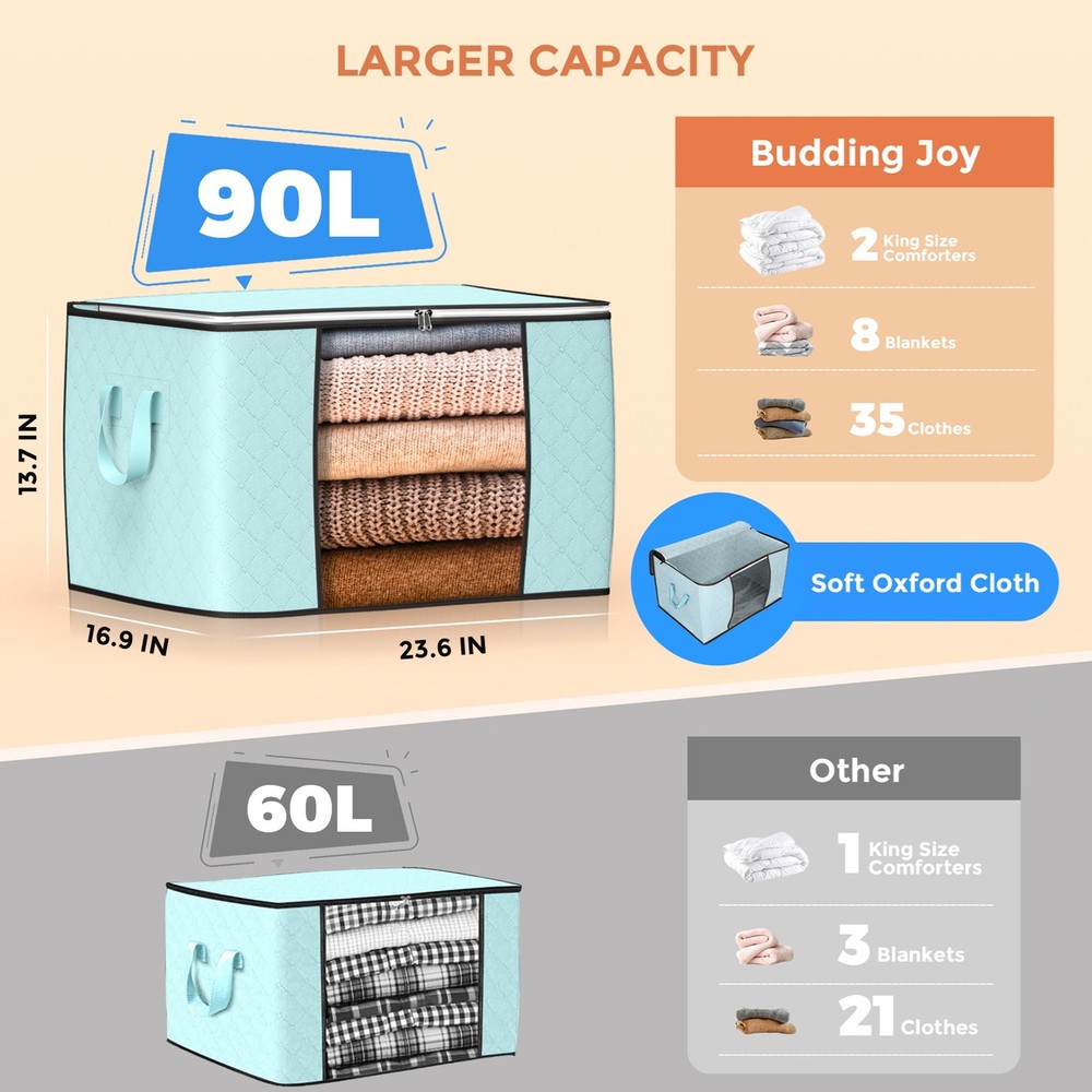 Multifunctional Foldable Clothes Large Storage Bins Easy Cleaning 2Pcs Blue