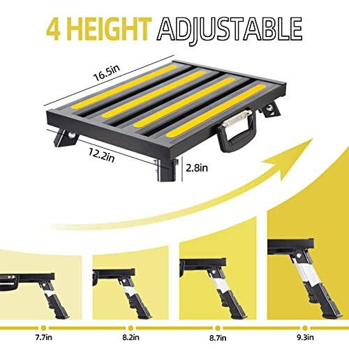 Steps, Foldable RV Step Stool with a Adjustable Height Step Black+yellow