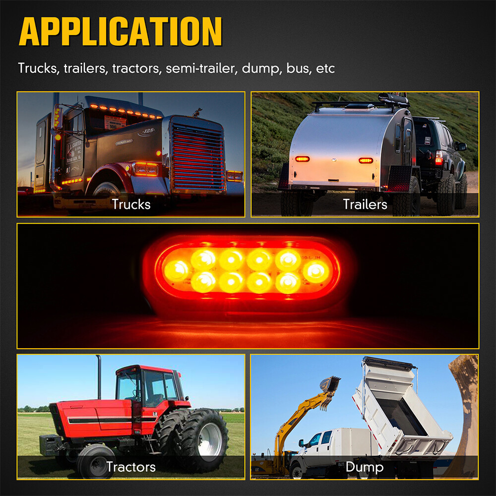 Red 6" Oval LED Trailer Truck Lights Boat Sealed Stop Turn Tail Brake Waterproof