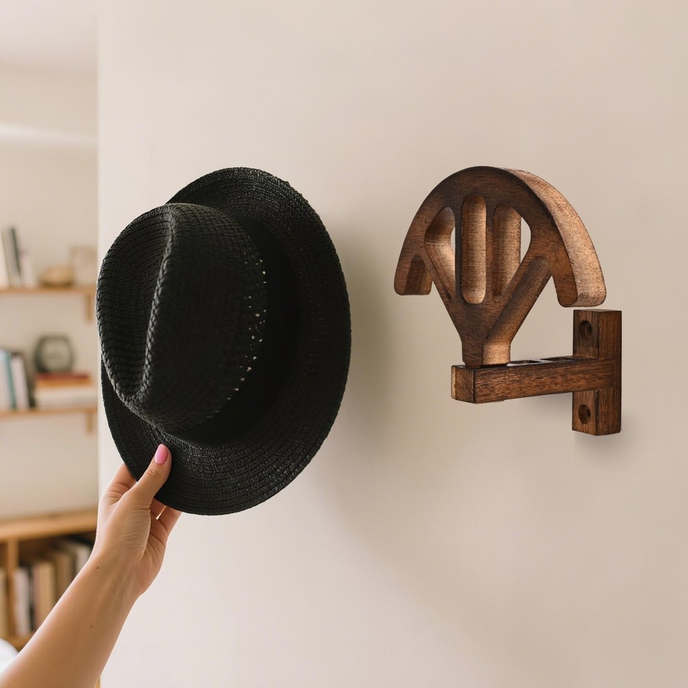 Wall Mounted Denim Hat Rack, Adjustable Shape Retention 2 Pack, brown
