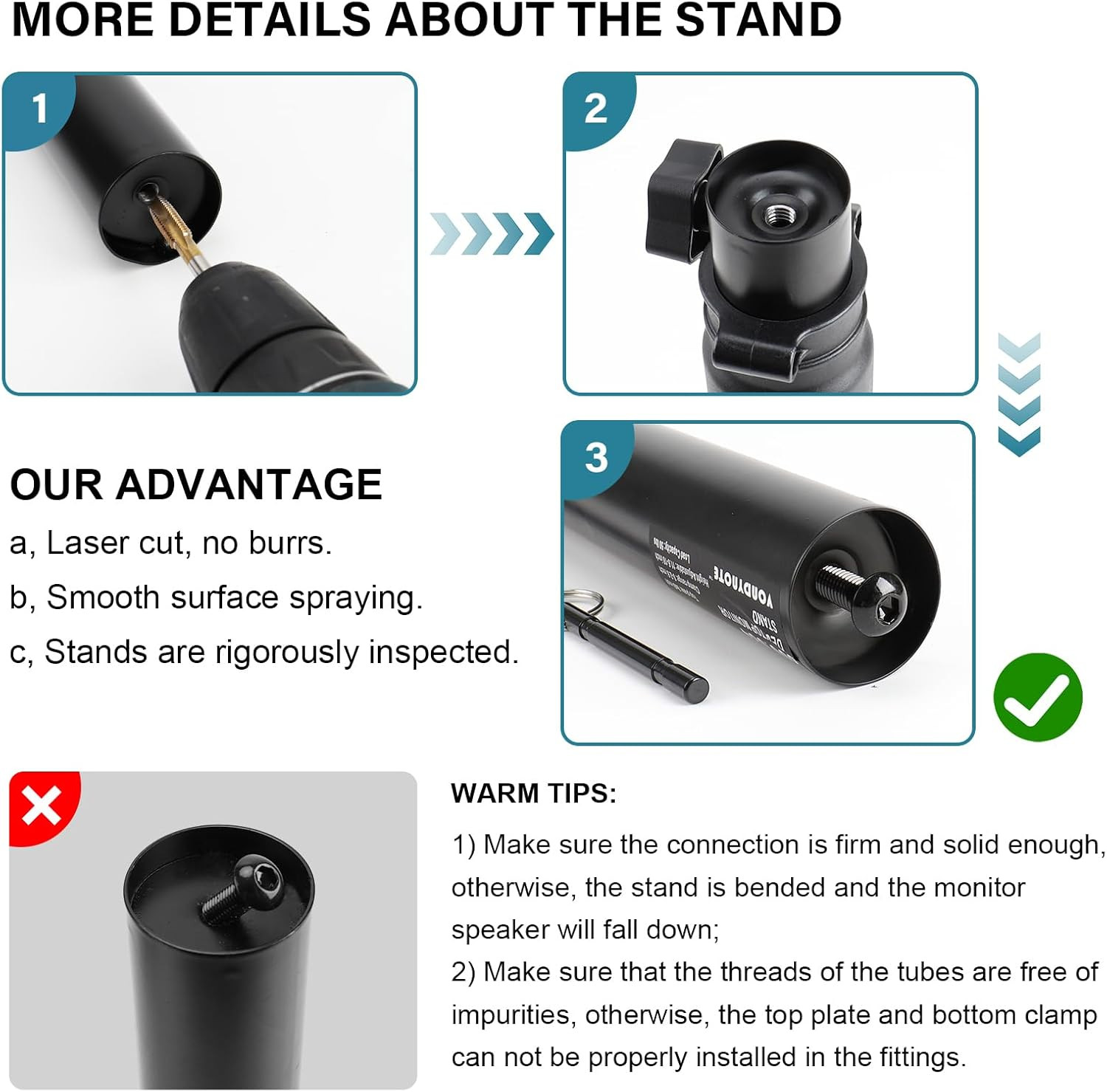 Desktop Clamp Studio Monitor Stands Adjustable Height 9-14" Speaker Stand Pair