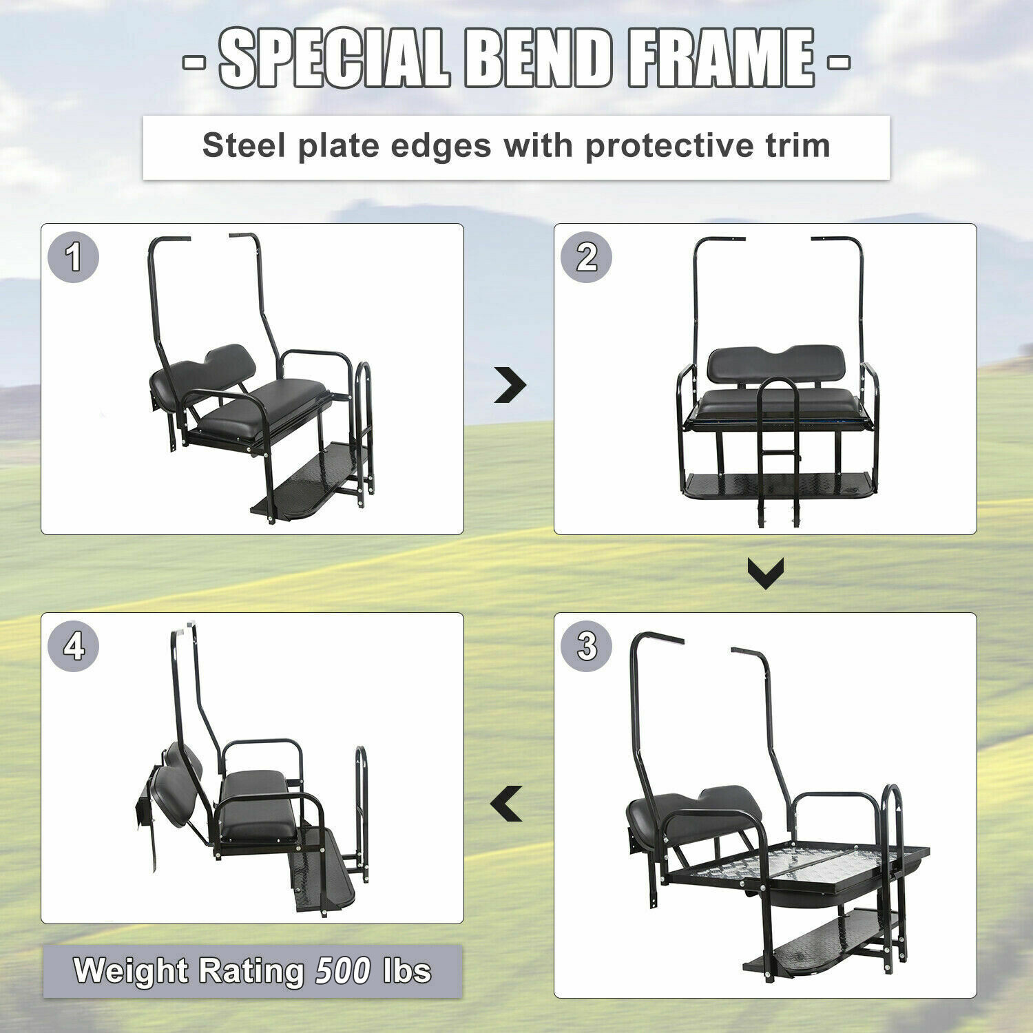 For 1982-2000 Club Car DS Golf Cart Flip Folding Rear Seat Kit w/ Grab Bar